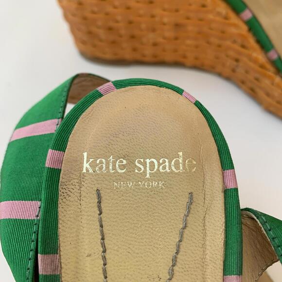 Kate Spade Green and Pink stripe Cabana Wedge Sandals size 8 - Picture 8 of 11